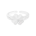 Anillo abierto de plata de ley S925 con trébol de cuatro hojas y circonitas - 13 (Abierto Ajustable) / Plata (JZ1794)