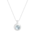 Natural aquamarine S925 sterling silver necklace with matte brushed round pendant - 925 Silver / Silver