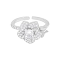 Elegant S925 sterling silver open ring with pavé zircon flower and butterfly design - Size 13 (Adjustable) / JZ1801-White Gold