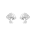 Minimalist S925 sterling silver mushroom stud earrings with sparkling cubic zirconia stones - 925 Silver / White Gold