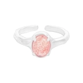 S925 Sterling Silber Ring mit rosa Erdbeerquarz und Lava-Struktur, verstellbar - Einstellbar Offen / Silber