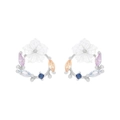 Elegant S925 silver flower stud earrings with colorful zircon and white mother of pearl - 925 Silver / White Gold