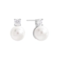 Elegante S925 Sterling Silber Perlenohrstecker mit Zirkonsteinen auf weißem Hintergrund - 925er Silber / Weißgold