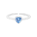 S925 sterling zilveren ring met hartvormige aquamarijn zirkoon en golvende band - Maat 13 (Verstelbaar) / Zilver