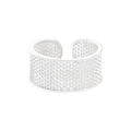 Minimalist S925 sterling silver hollow honeycomb mesh wide band adjustable open ring - Size 13 (Adjustable) / Silver