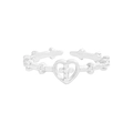 Bague cœur en argent sterling S925 avec croix et relief floral sur fond blanc - Taille 13 (Ajustable) / Argenté