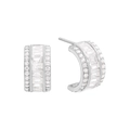Funkelnde S925 Sterling Silber Creolen mit Zirkonia-Besatz im Baguetteschliff für Damen - 925er Silber / Weißgold