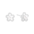 Elegantes pendientes de flor hueca de plata S925 con perla blanca central para mujer - Plata 925 / Plateado