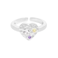 S925 sterling zilveren hartring met lavatectuur en stervormige zirkonia steen - Maat 12 (Verstelbaar) / Zilver