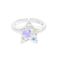 S925 sterling zilveren sterring met paarse hart zirkoon en lava textuur details - Maat 13 (Verstelbaar) / Zilver