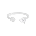 S925 sterling silver open ring featuring a smooth metal surface and a sparkling zircon stone - Size 13 (Adjustable) / Silver