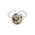 Natürlicher Dalmatinerstein-Ring aus S925 Sterlingsilber, offener Ring mit Edelstein - Größe 13 (Verstellbar) / Silber