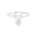 Offener S925 Sterlingsilber Ring mit Herzanhänger und Blumenmuster, verstellbares Design - Größe 13 (Verstellbar) / Silber