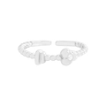 Anello elegante in argento 925 con fiore di zircone e trama di perline lucide - Taglia 13 (Regolabile) / Argento