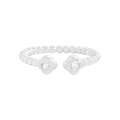S925 Sterling Silber Perlenring mit zwei Kleeblatt-Zirkonia Motiven auf weißem Hintergrund - Einstellbar Offen / Silber
