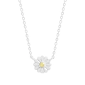 S925 Sterling Silver Daisy Necklace with White Petals and Yellow Zircon Center - 925 Silver / Silver