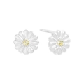 Pendientes de margarita de plata de ley S925 con esmalte blanco y circonita amarilla - Plata 925 / Plateado