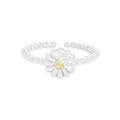 S925 sterling silver daisy flower ring with yellow gemstone and beaded band - Size 13 (Adjustable) / Silver