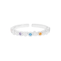 Anillo de corazón en plata de ley 925 con circonitas arcoíris y diseño abierto ajustable - Talla 13 (Ajustable) / Plateado