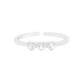 Minimalistische S925 sterling zilveren open ring met drie sprankelende hartvormige zirkoon - Maat 13 (Verstelbaar) / Zilver