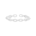 S925 sterling silver minimalist link chain ring with adjustable open band for women - Size 15 (Open Adjustable) / Silver