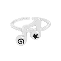 Offener Musiknoten-Ring aus S925 Sterlingsilber mit schwarzen Sternen und Kordelband - Größe 13 (Verstellbar) / Silber