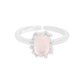 Adjustable S925 sterling silver ring with oval pink crystal and vintage beaded bezel - Size 13 (Adjustable Open) / Silver