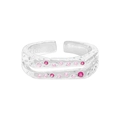 Zweilagiger S925 Sterlingsilber-Ring mit rosa Zirkonia-Steinen und gehämmerter Oberflächentextur - Größe 13 (Verstellbar) / Silber