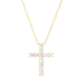 Goldene S925 Silber Kreuzkette mit funkelnden Zirkonsteinen auf weißem Hintergrund - 925er Silber / 18K Gold