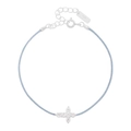 S925 sterling silver light blue woven cord bracelet with sparkling zircon cross charm - Blue