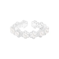 Elegante anello aperto in argento S925 con fiori in pizzo e perle bianche su sfondo bianco - Taglia 13 (Regolabile) / Argento