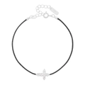 Minimalist S925 sterling silver cross bracelet with black woven cord and cubic zirconia - Black