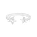Minimalistische S925 sterling zilveren open ring met dubbel sterontwerp en zirkonia - Maat 13 (Verstelbaar) / Zilver