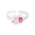 Anillo de plata S925 textura lava con circonitas rosas asimétricas en forma de corazón - Talla 13 (Ajustable) / Plata (JZ1935)