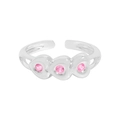 Poliertem S925 Sterlingsilber Ring mit drei verbundenen Herzen und rosa Zirkonia Steinen - Einstellbar Offen / Silber