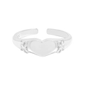 S925 sterling silver adjustable open ring with bow ribbon and heart center on white background - Size 13 (Adjustable) / Silver (JZ1937)