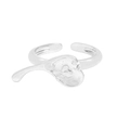 Irregular liquid heart open ring in S925 sterling silver with a polished finish - Size 14 (Open Adjustable) / Silver