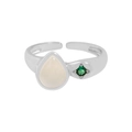 Birnenförmiger weißer Achat und grüner Stein S925 Sterling Silber Ring für Frauen - Größe 14 (Offen Verstellbar) / Weißgold