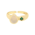 Verstellbarer S925 Silberring mit birnenförmigem Achat und sternförmigem grünem Stein - Größe 14 (Offen Verstellbar) / 18K Gold