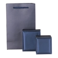 Dark blue textured jewelry packaging set with gift bag and two rectangular boxes - Blue Ring Box + Tote Bag