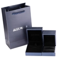 Dark blue matte jewelry gift set with square box, rectangular box, and matching paper bag - Blue Necklace Box + Tote Bag With Logo (ALEX)