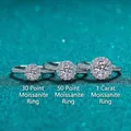 S925 Sterling Silber Moissanit Ringe in 0,3ct, 0,5ct und 1,0ct mit runder Halo Fassung - Einstellbar Offen / 1 Karat Moissanit