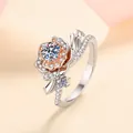 Moissanite rose flower ring in S925 silver with elegant floral petals and pavé diamonds - US 10 / Two-Tone Rose Flower Style (AZ372-J) / 0.5ct Moissanite