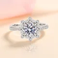 Elegant S925 sterling silver sunflower ring with brilliant moissanite and pave accents - US 10 / 1 Carat Moissanite