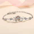 Elegant S925 silver rose flower bracelet with sparkling moissanite inlay for women - Moissanite Style / 925 Silver