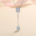 S925 silver Y-shaped necklace featuring rectangle and teardrop halo moissanite pendants - 3 Carat White Moissanite Style / 925 Silver