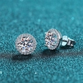 Classic 925 sterling silver halo stud earring with a 1ct round moissanite center stone - 925 Silver / Moissanite 2 Carats + 2 Carats (Total 4 Carats)