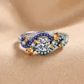 S925 Sterling Silber Ring mit großem Moissanit-Zentrum und farbenfrohen Akzentsteinen - US 10 / Moissanit