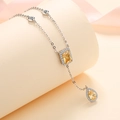 Elegant S925 sterling silver Y-necklace with yellow moissanite rectangle and teardrop gems - 7A Yellow Zirconia Style / 925 Silver