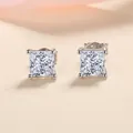 Minimalist S925 silver stud earrings with princess cut moissanite stones in four-prong setting - Square Zirconia / 925 Silver / 5.5mm